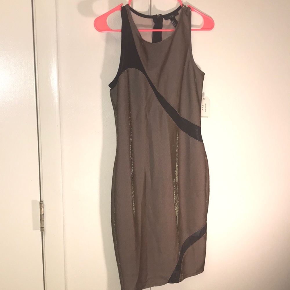 New! Forever 21 Gold and Black Mesh Dress Size M
